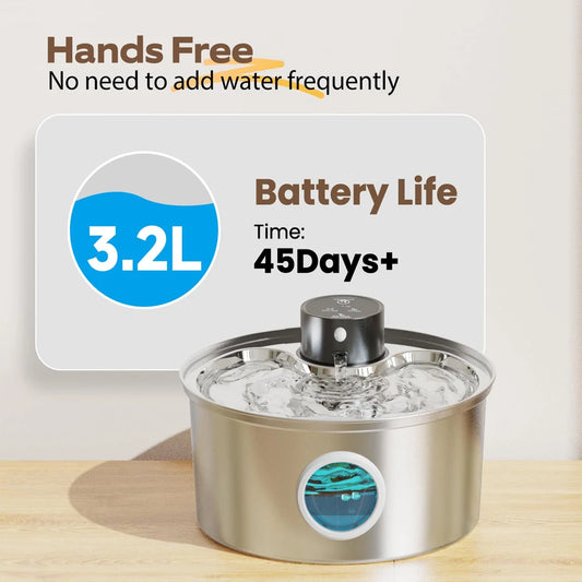 3.2L RVS Automatische Drinkfontein™ – USB Oplaadbaar met Bewegingssensor