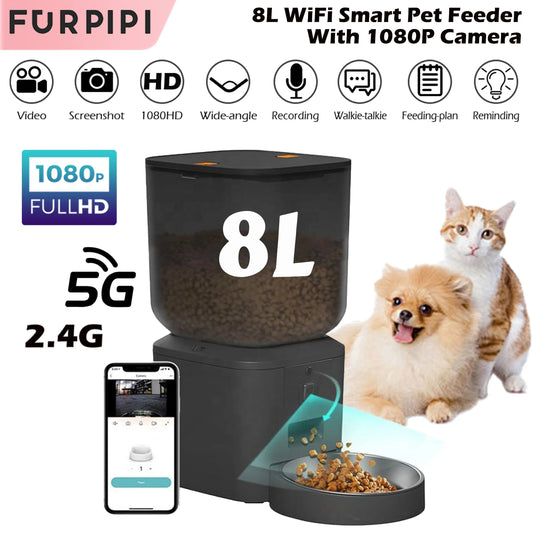8L Automatische Kat Feeder Met 1080p Camera Video 5G WiFi Kattenvoer Dispenser Huisdier Smart Voice recorder Tuya APP Huisdier Auto Feeder