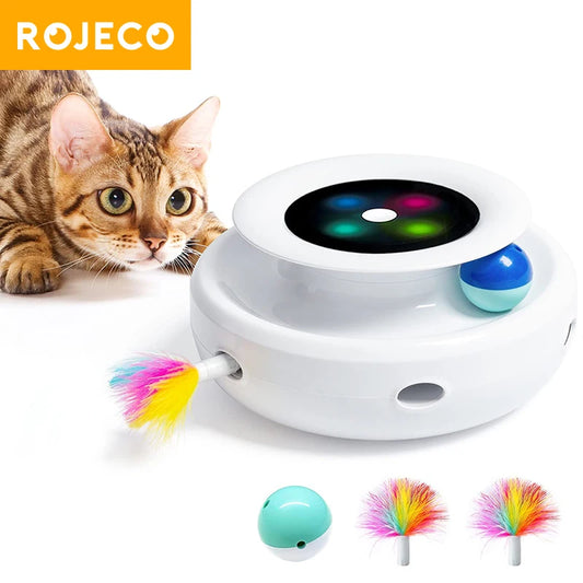 ROJECO 2-in-1 Interactief Speelgoed – Elektrische Veer + Bal voor Katten